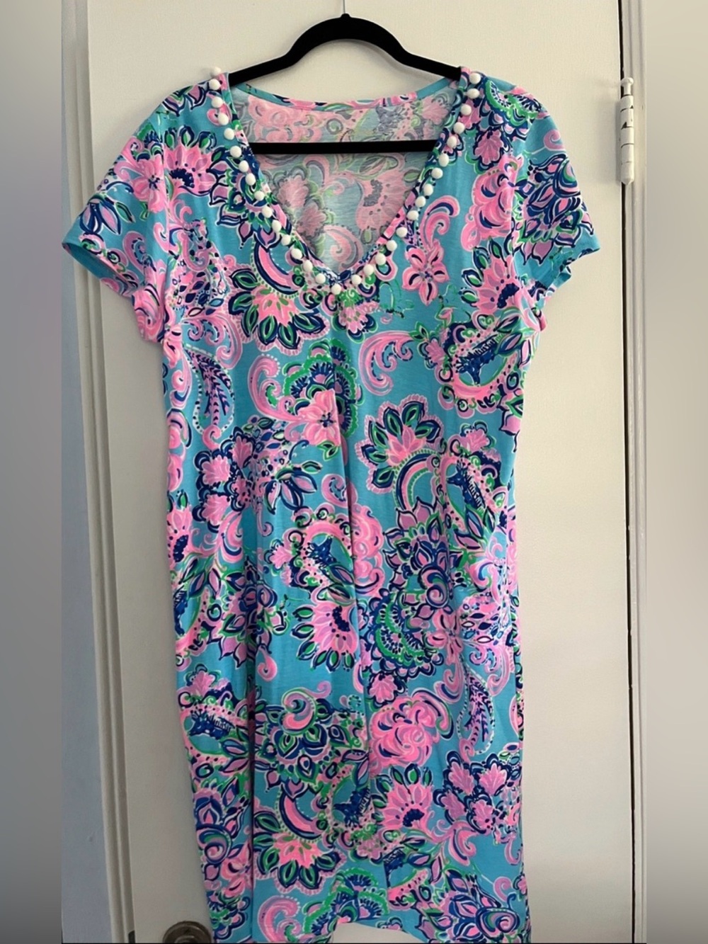 Lilly Pulitzer Etta V-Neck dress in Aqua, Pink sz XL